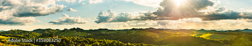 Vineyards panorama Leibnitz area famous destination wine street in south Styria in summer.