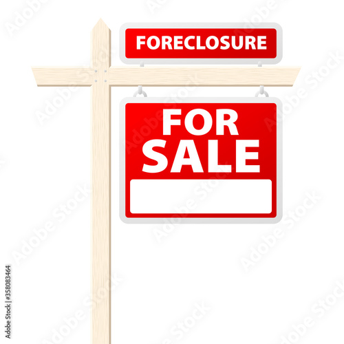 Basic house for sale with Foreclosure above sign. Vector illustration