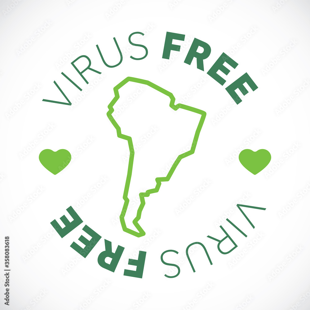 South America map cornavirus free zone. Virus clear area. South America map cornavirus free zone. Virus clear area.