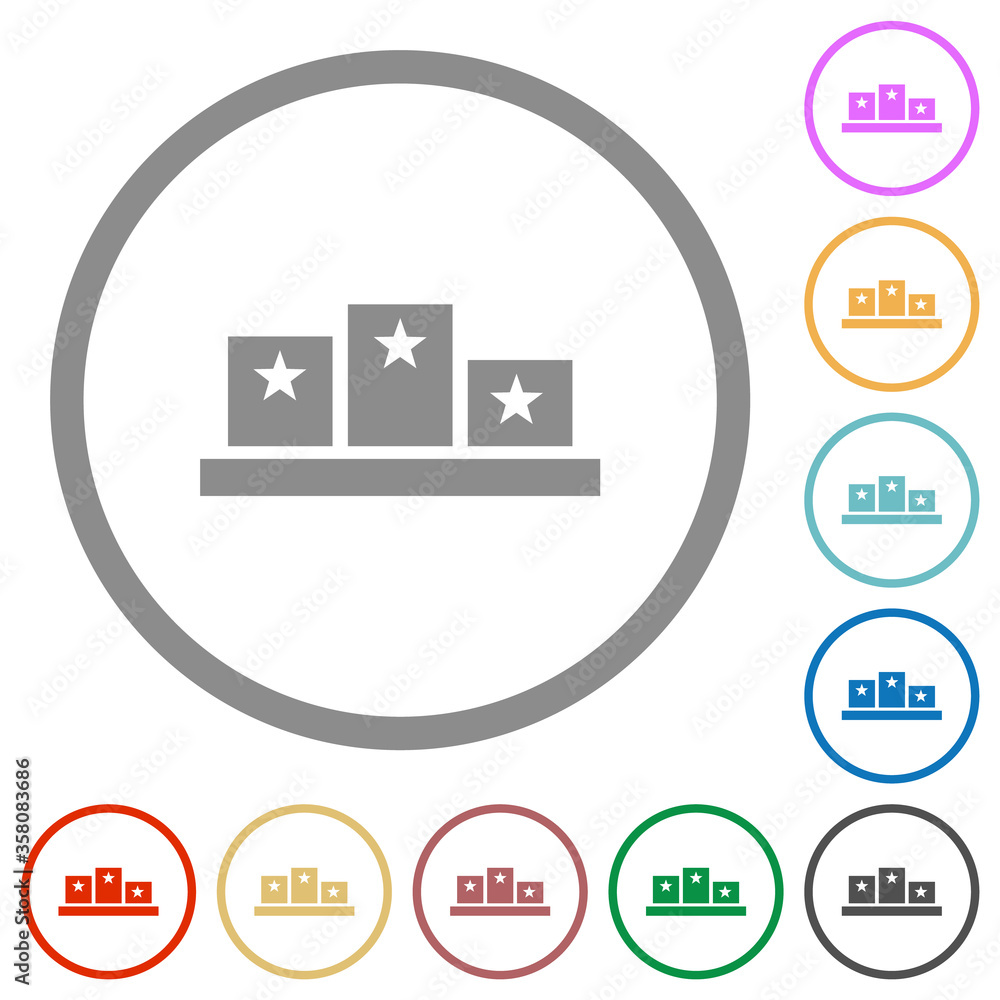 Winners podium with inside stars flat icons with outlines Winners podium with inside stars flat icons with outlines