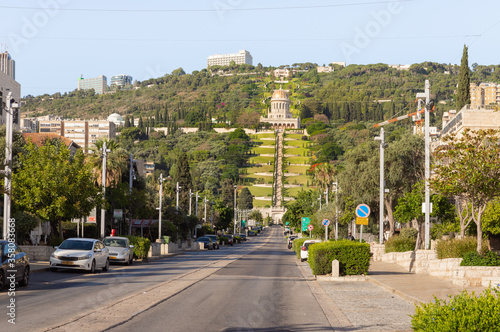 View from Sderot Ben Gurion Avenue to the Bahai Garden in Haifa  Israel