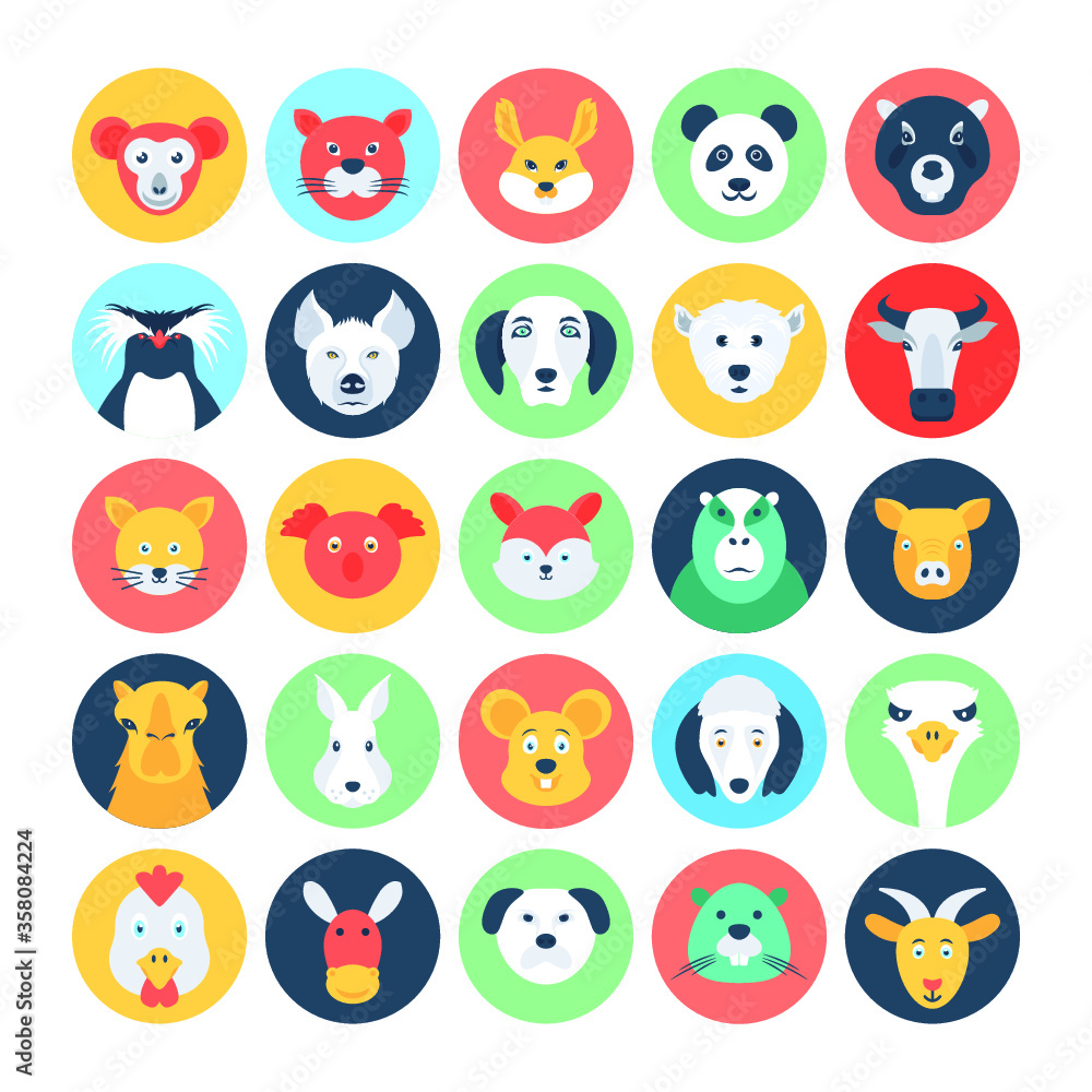 
Animal Avatars Flat Vector Icons 2
