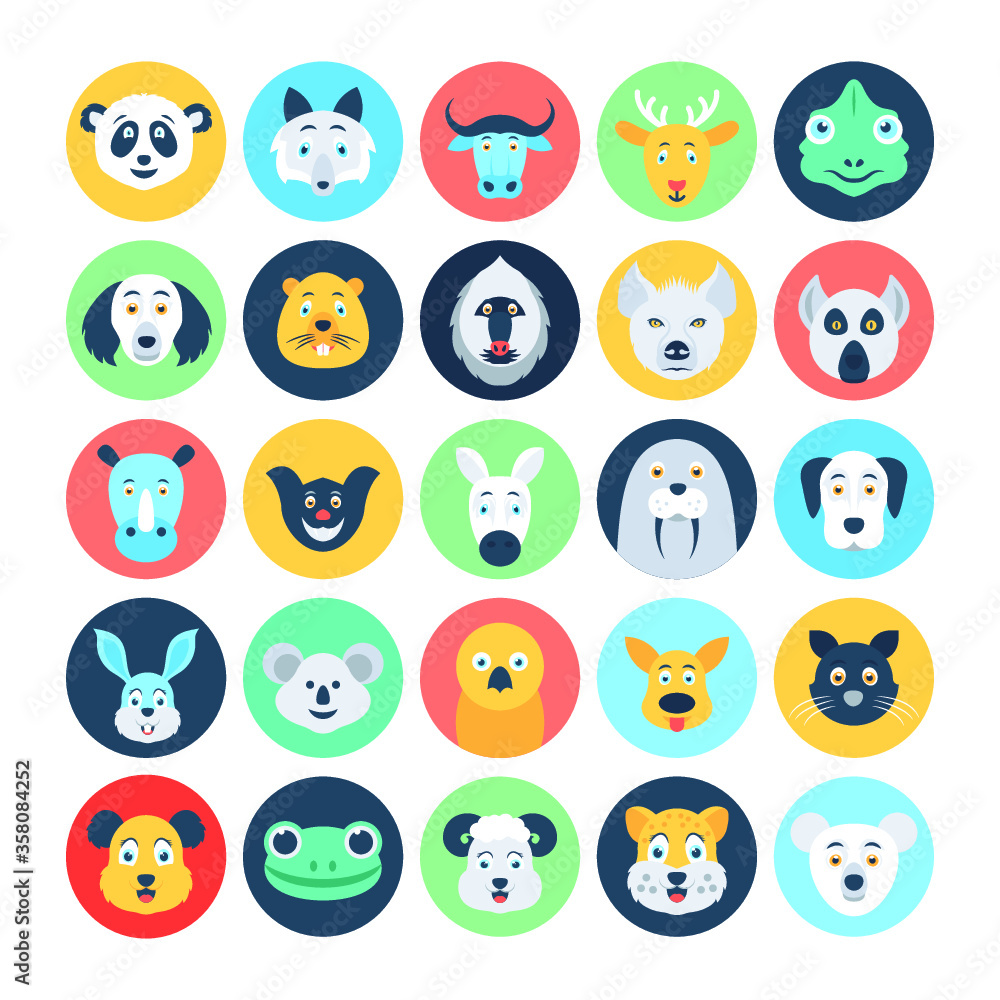 
Animal Avatars Flat Vector Icons 4
