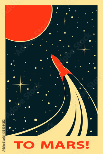 Vector Space Poster. Stylized under the Old Soviet Space Propaganda