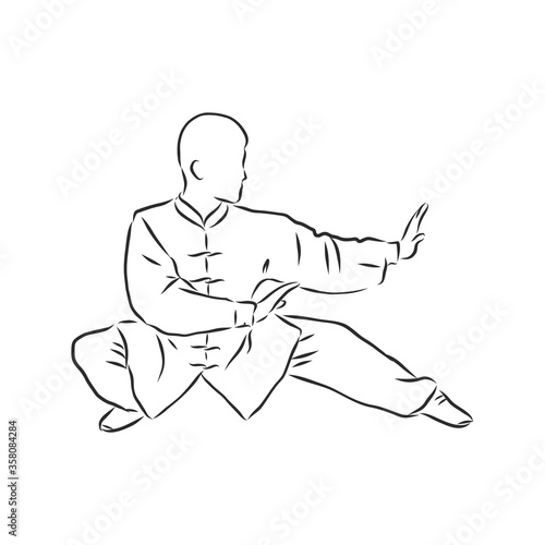 Kung fu Chinese. vector sketches in a simple contours. kung fu fighter, vector sketch illustration