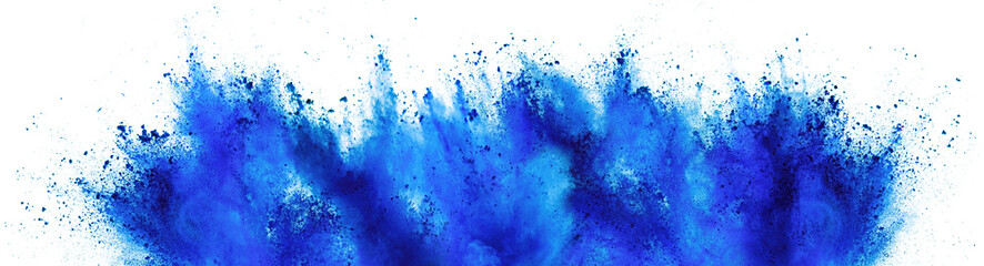 blue cyan holi paint color powder festival explosion isolated  white background. industrial print concept background