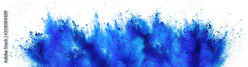 blue cyan holi paint color powder festival explosion isolated  white background. industrial print concept background