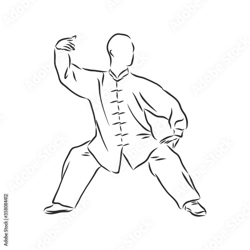 Kung fu Chinese. vector sketches in a simple contours. kung fu fighter, vector sketch illustration
