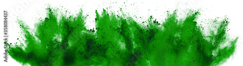 bright green holi paint color powder festival explosion isolated white background. industrial print concept background