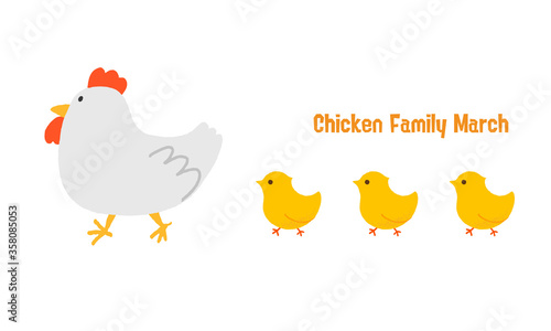 vector illustration of a cute chicken and its mother and child
