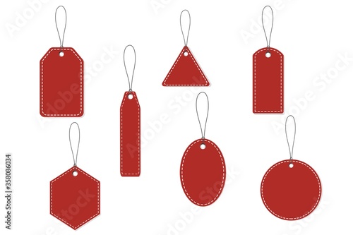 Red Price Tag. Vector illustration. Realistic discount tag, isolated.