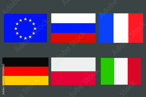 Flag of the European Union, germany, france, russia, poland, italy. Vector stock illustration