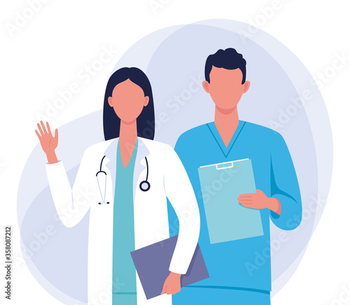 Set of doctors and nurses illustration