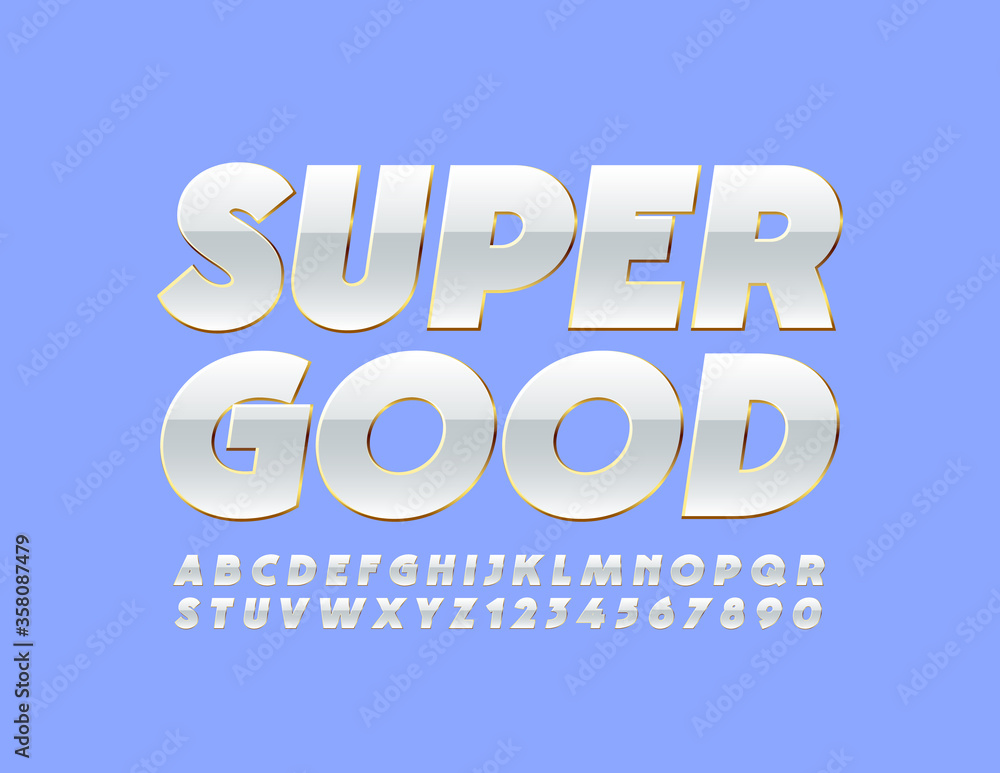 Vector Super Good White and Gold Font. Creative elegant Alphabet Letters and Numbers Vector Super Good White and Gold Font. Creative elegant Alphabet Letters and Numbers