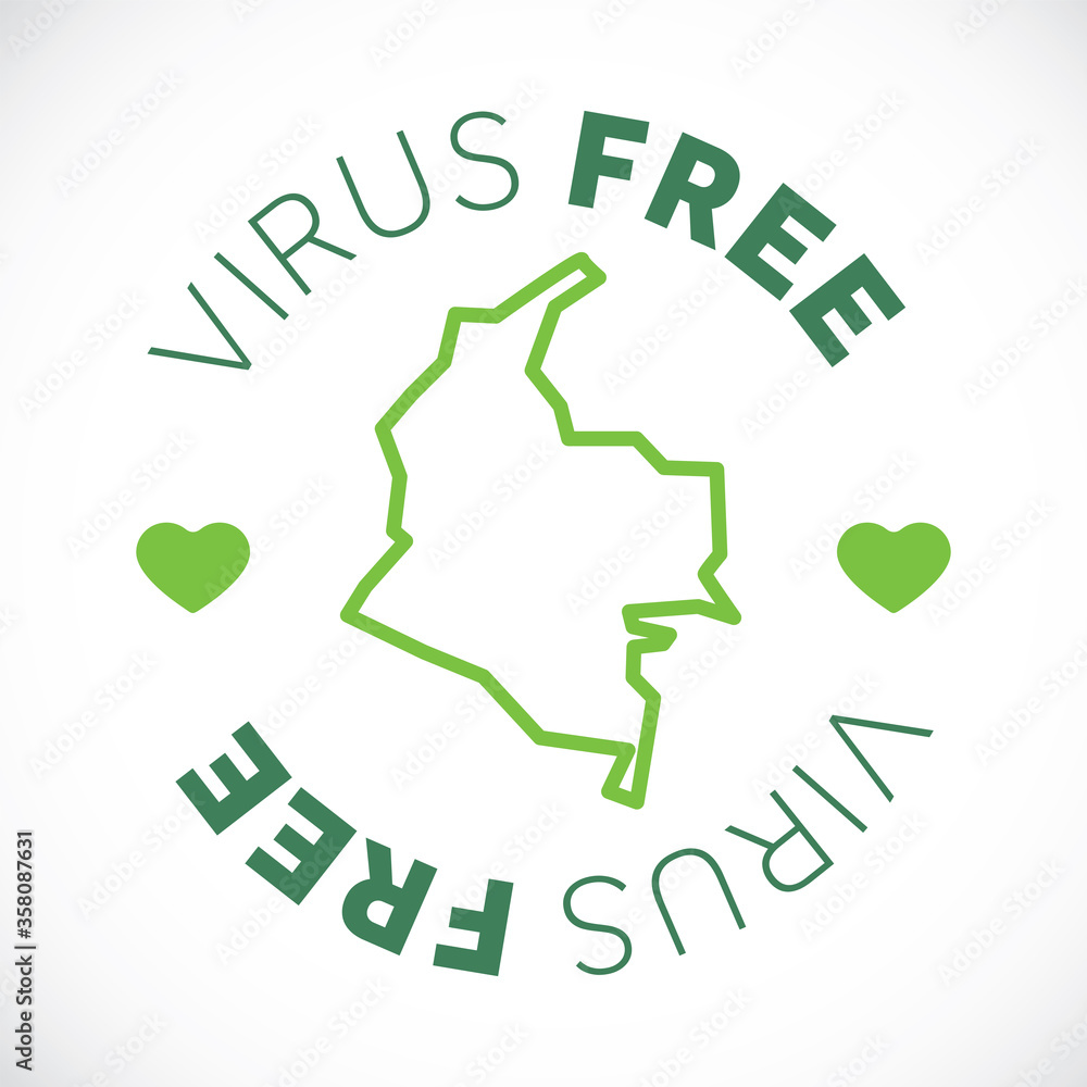 Colombia map cornavirus free zone. Virus clear area. Colombia map cornavirus free zone. Virus clear area.