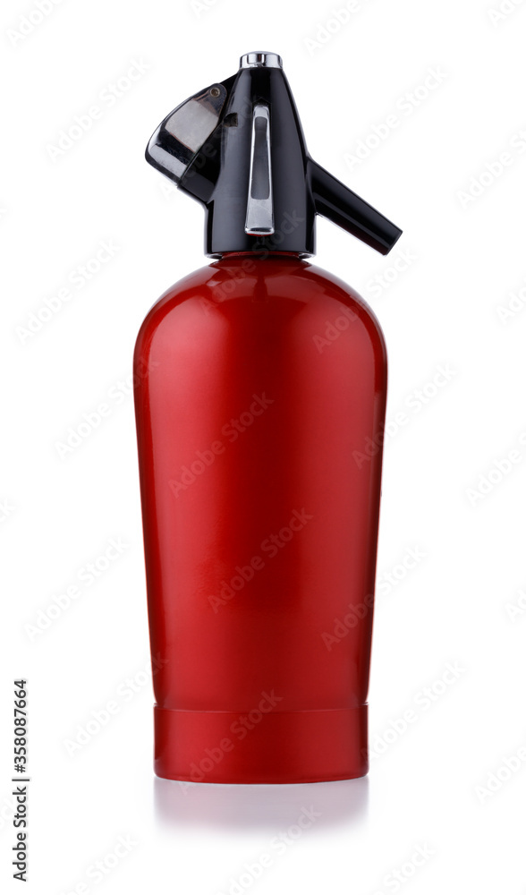 A retro style red metal soda siphon, isolated on white A retro style red metal soda siphon, isolated on white