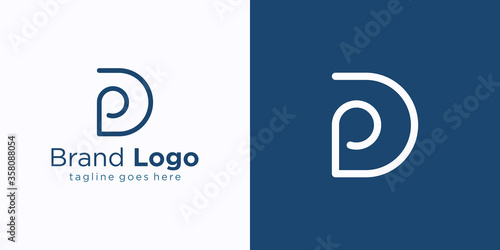 Initial Letter D and P Linked Logo. Blue Geometric Linear Rounded Style isolated on Double Background. Usable for Business and Branding Logos. Flat Vector Logo Design Template Element.