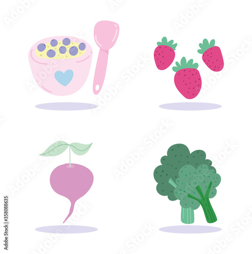 fruit and vegetable dessert food cartoon isolated design icons