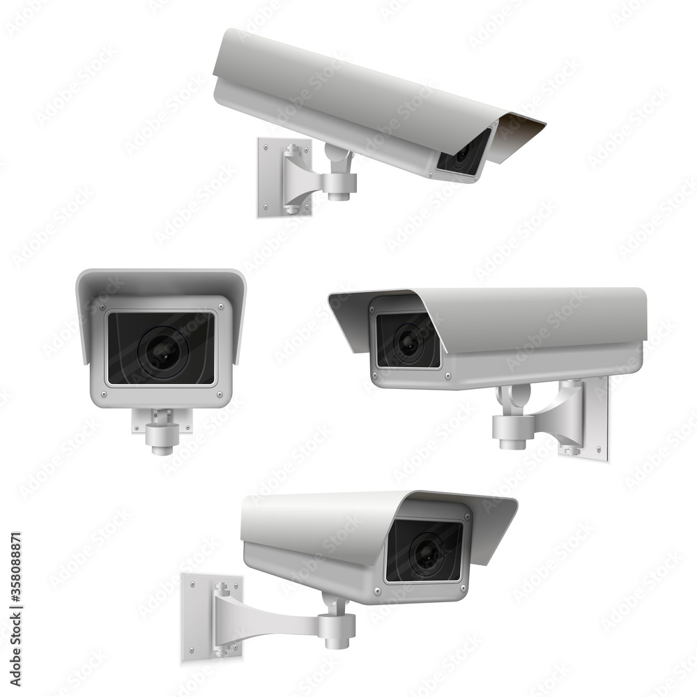 Closed circuit television cameras realistic set. External cctv. Surveillance equipment.