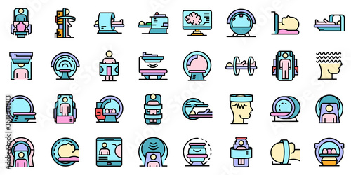 Magnetic resonance imaging icons set. Outline set of magnetic resonance imaging vector icons thin line color flat isolated on white