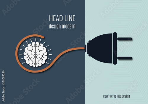 Brain and electric plug. New business idea, smart, creative symbol. Brainstorm. Knowledge, decision, sign of innovation.