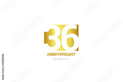 36 year anniversary, minimalist logo. Tenth years, jubilee, greeting card. Birthday invitation. year sign. Gold space vector illustration on white background - Vector