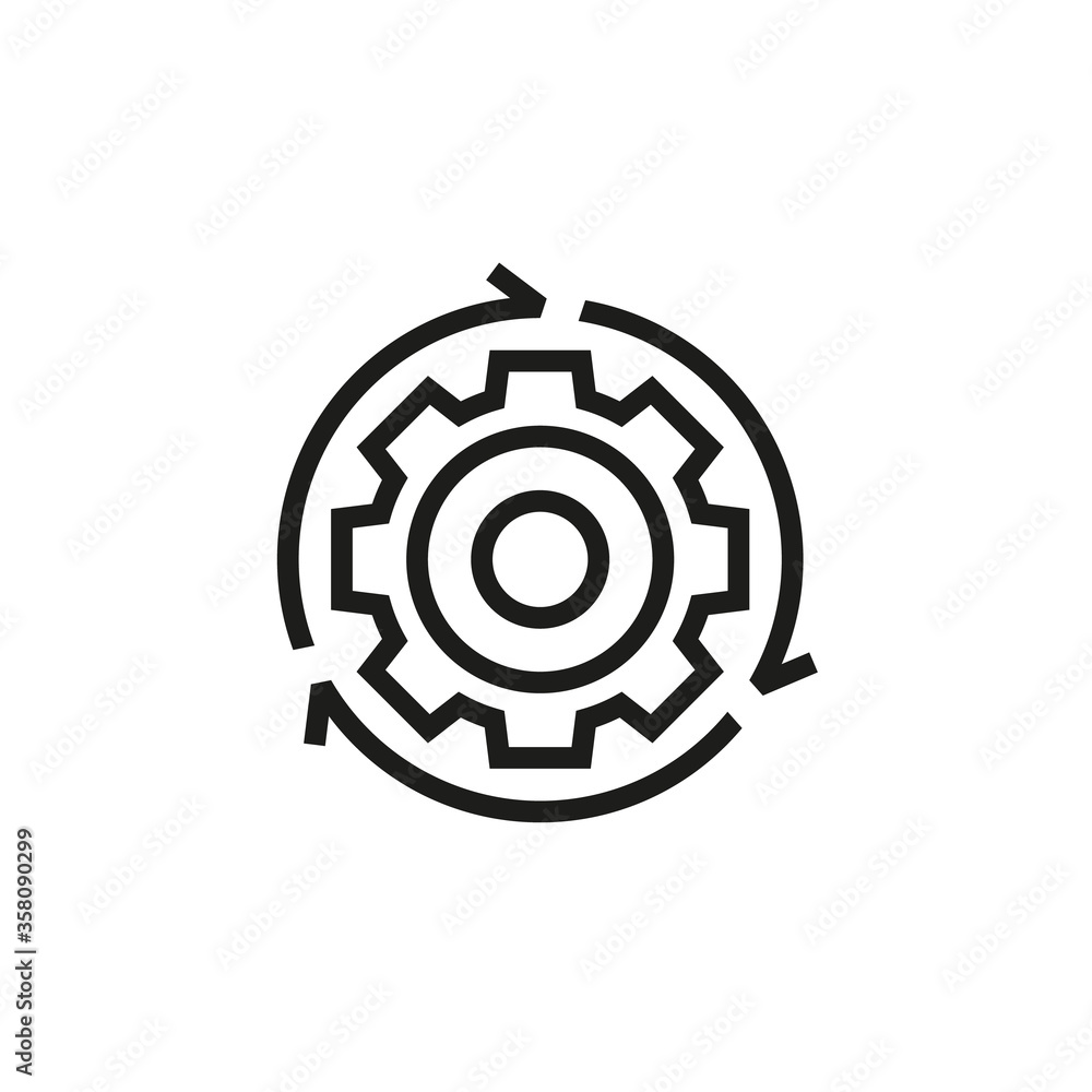 Progress process or loading icon. Gear and circle of arrows. Vector outline icon Progress process or loading icon. Gear and circle of arrows. Vector outline icon
