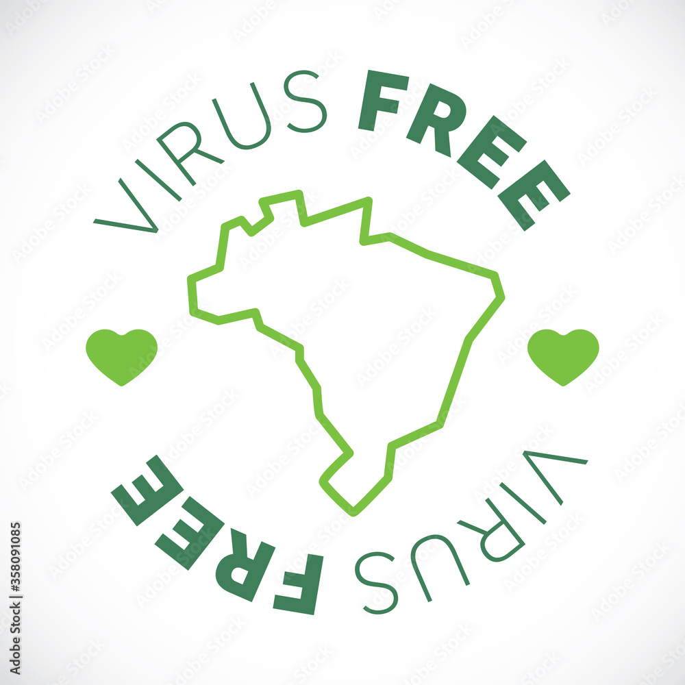 Brazil map cornavirus free zone. Virus clear area. Brazil map cornavirus free zone. Virus clear area.