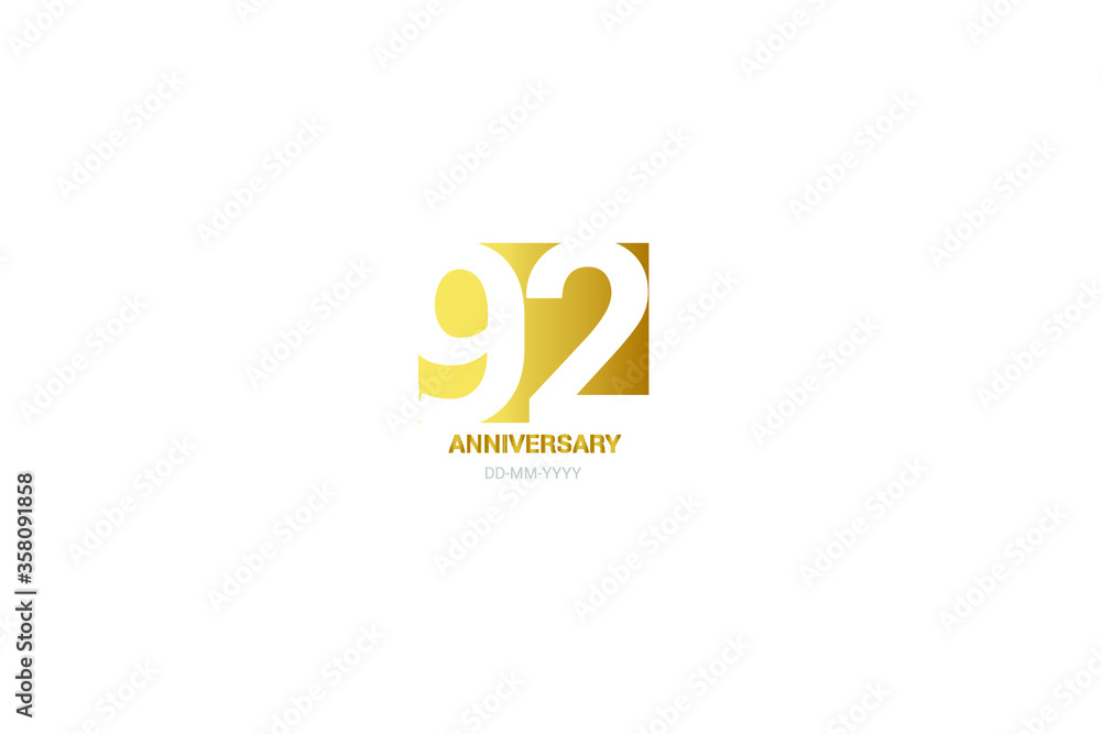 92 year anniversary, minimalist logo. Tenth years, jubilee, greeting card. Birthday invitation. year sign. Gold space vector illustration on white background - Vector 92 year anniversary, minimalist logo. Tenth years, jubilee, greeting card. Birthday invitation. year sign. Gold space vector illustration on white background - Vector