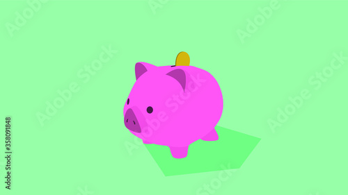 Pink Piggy Bank With A Coin, Complementary Colours