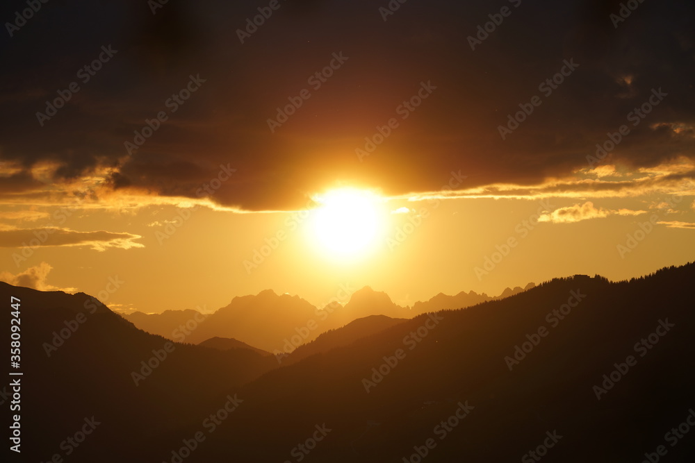 beautiful sunset on the mountains with view to the wilder kaiser in tirol austria beautiful sunset on the mountains with view to the wilder kaiser in tirol austria