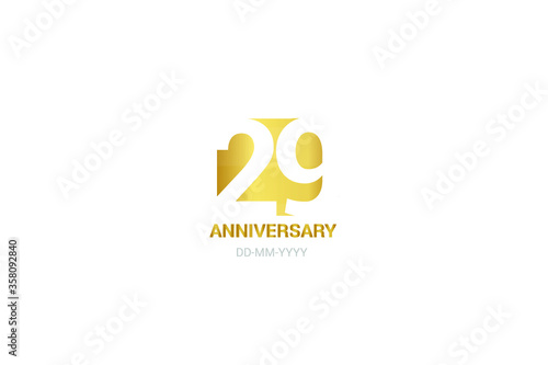 29 year anniversary, minimalist logo years, jubilee, greeting card. Birthday invitation. sign. Gold space vector illustration on white background - Vector