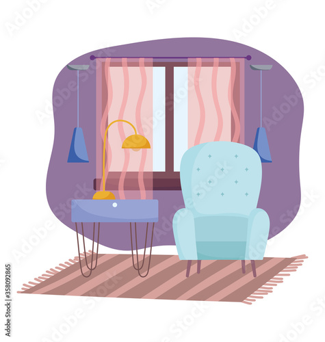home room furniture chair carpet table lamp and window decoration interior design