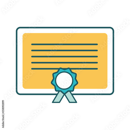 Graduation diplom line and fill style icon design, University education school college academic ceremony degree and student theme Vector illustration