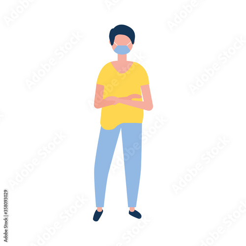 Man with medical mask vector design