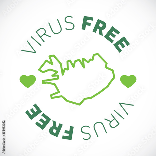 Iceland map cornavirus free zone. Virus clear area.