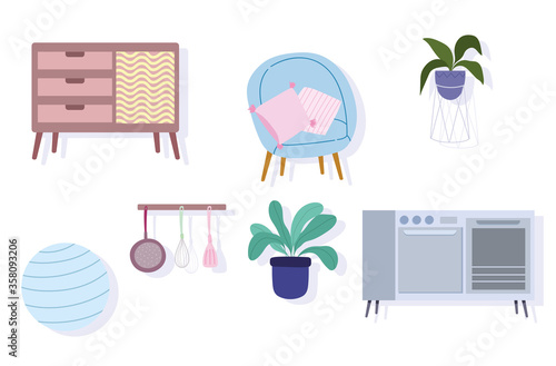 home interior stove furniture chair ball plant cuttlery icons