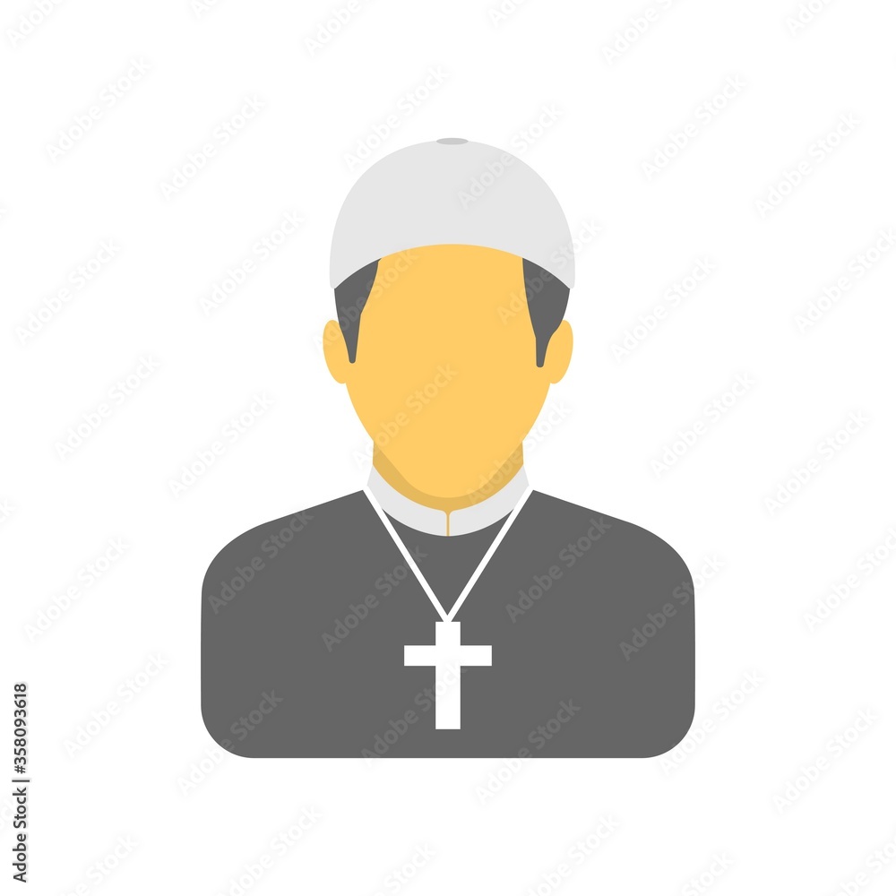 Priest icon in flat design style. Christian community member. Cleric, monk sign.