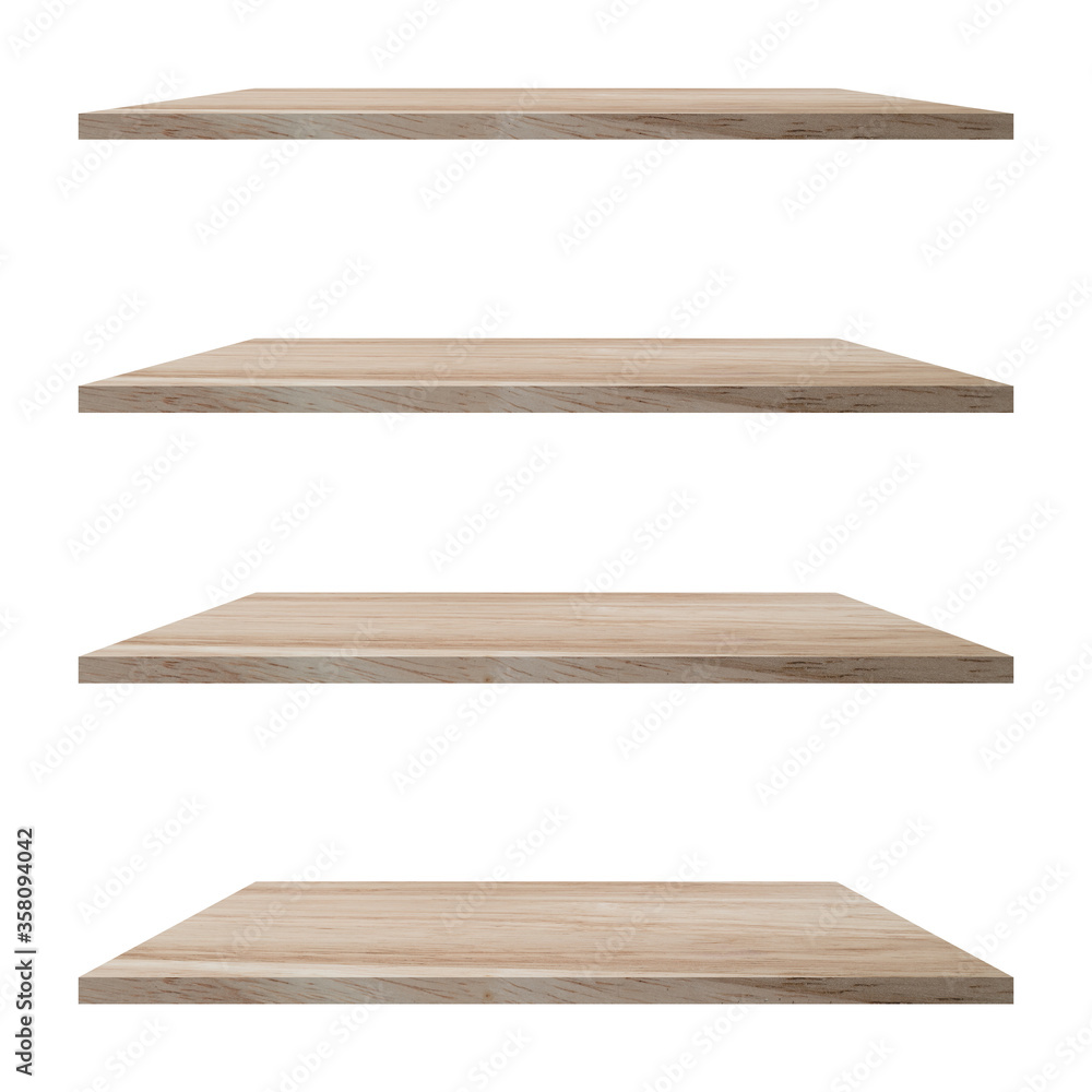 4 Wood shelves table isolated on white background and display montage for product. 4 Wood shelves table isolated on white background and display montage for product.