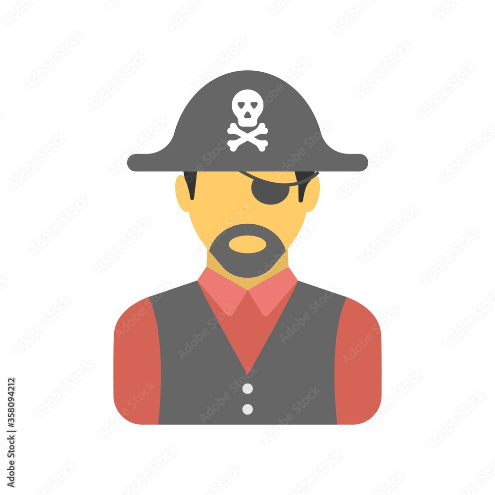 Pirate avatar icon in flat design style. Sailor sign. Logo, mascot design element.