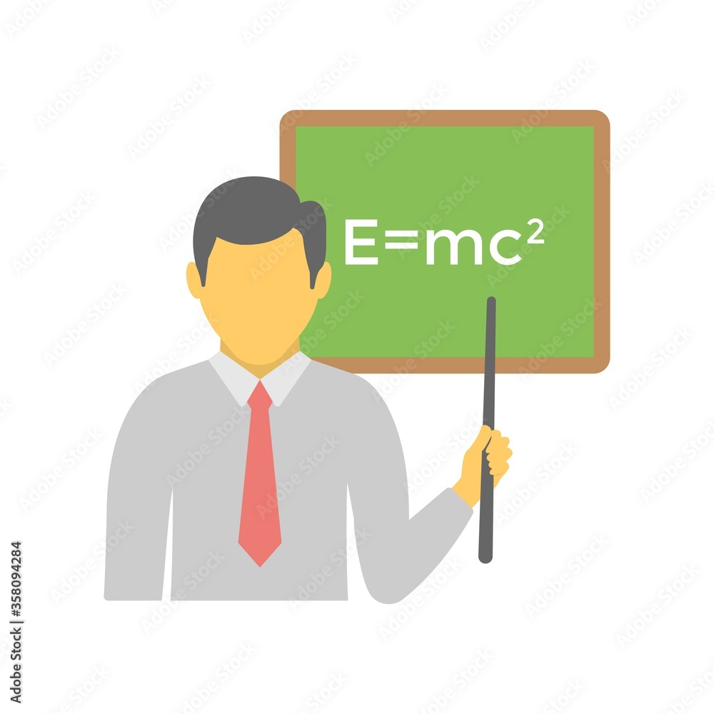 Physics teacher icon in flat design style. Education, lecture sign. Physics teacher icon in flat design style. Education, lecture sign.