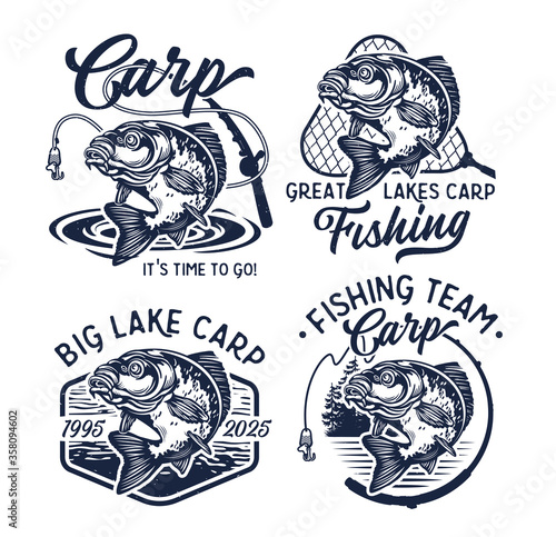 Vintage Carp Fishing Logo. Vector Illustration.