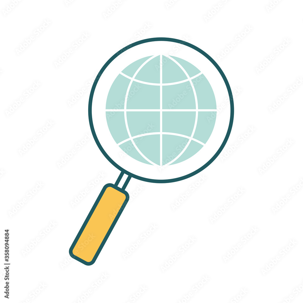 global sphere with lupe line and fill style icon design, Education online and elearning theme Vector illustration global sphere with lupe line and fill style icon design, Education online and elearning theme Vector illustration