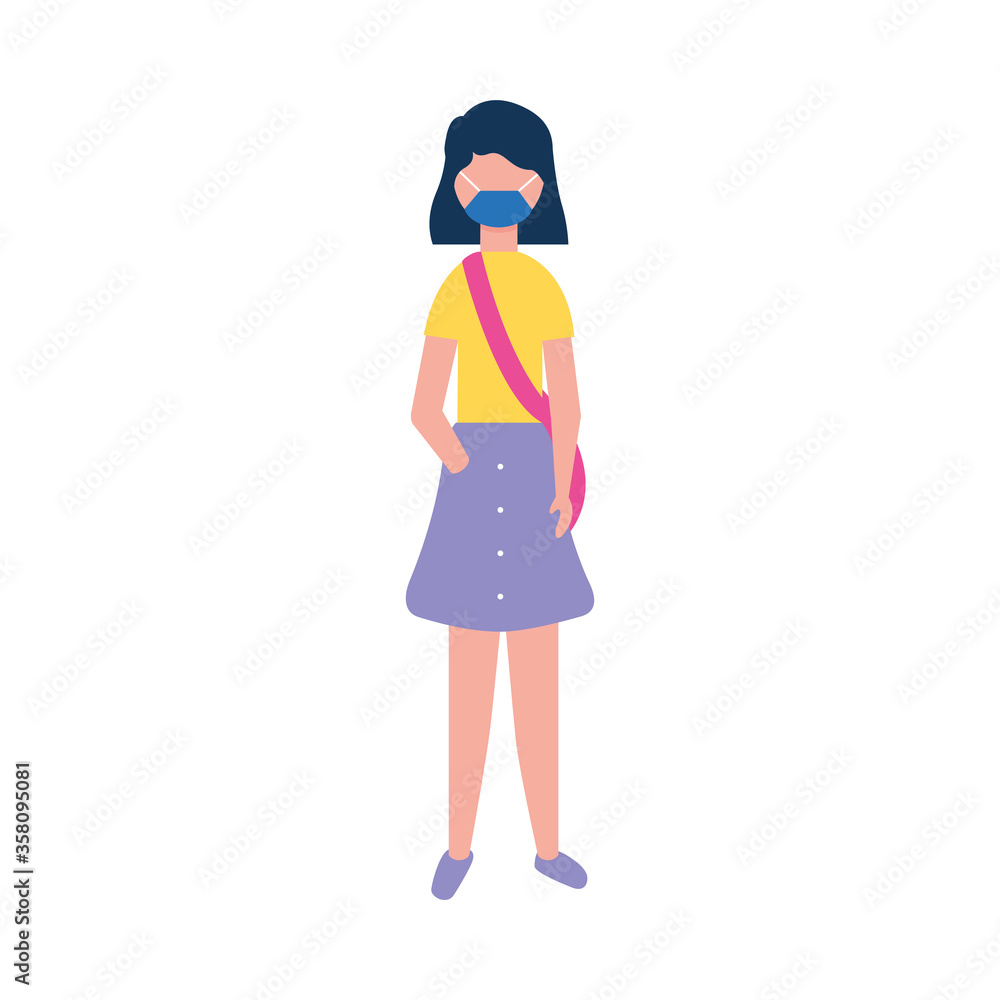 Woman with medical mask and purse vector design Woman with medical mask and purse vector design