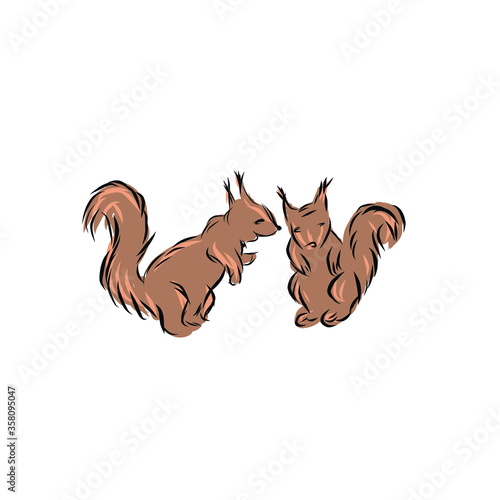 Two squirrels. Cartoon icon of animal on white backdrop
