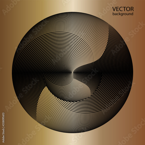 Abstract gold metallic circle background, halftone lines geometric pattern, vector modern design texture for card, cover, poster, decoration.