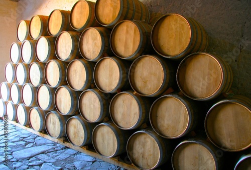 barrels for aging wines and spirits close up view