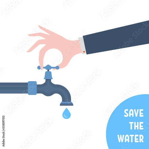 hand closes the tap for saving water