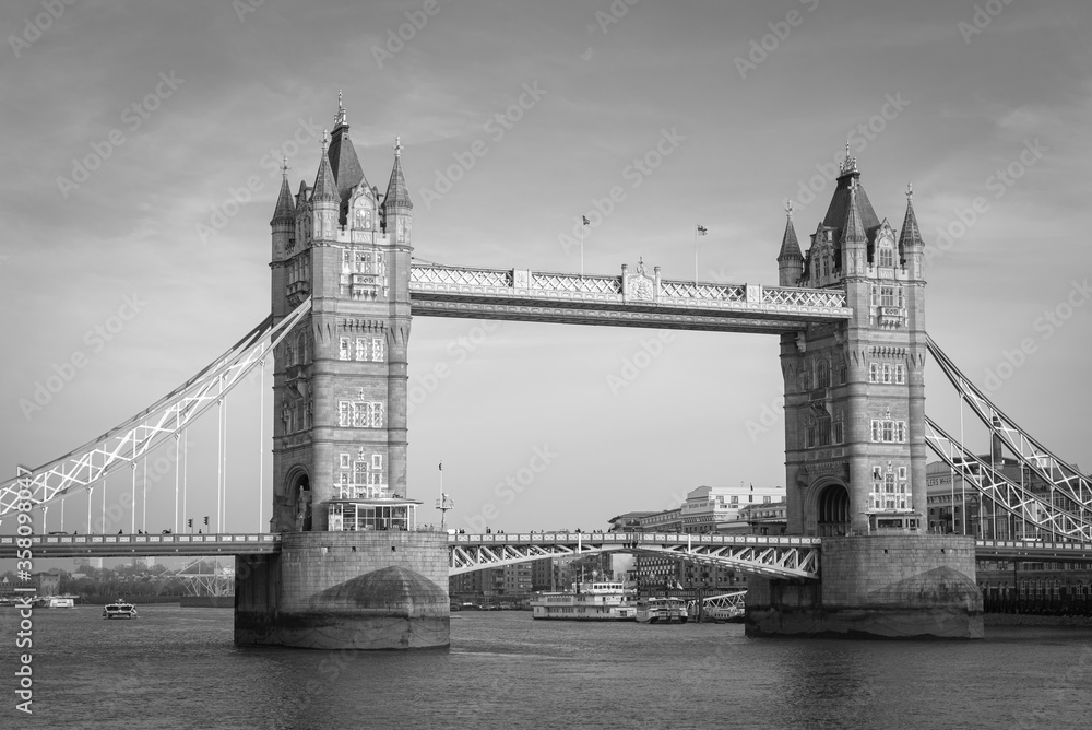 Black and white tone of London Tower Bridge at UK