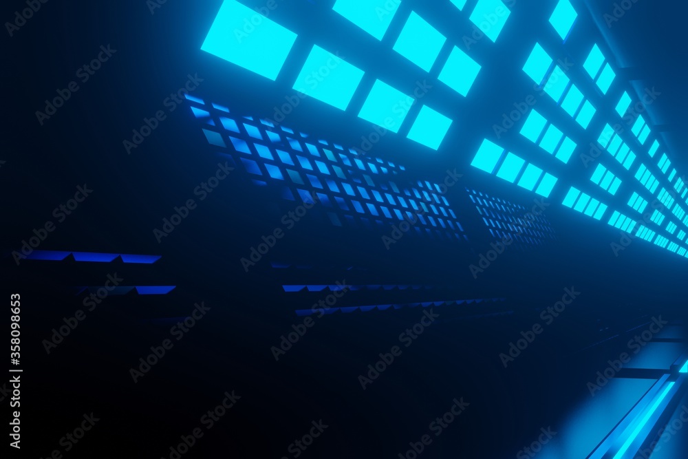 Obraz premium empty dark interior room with glowing triangle 3D Rendering Illustration 